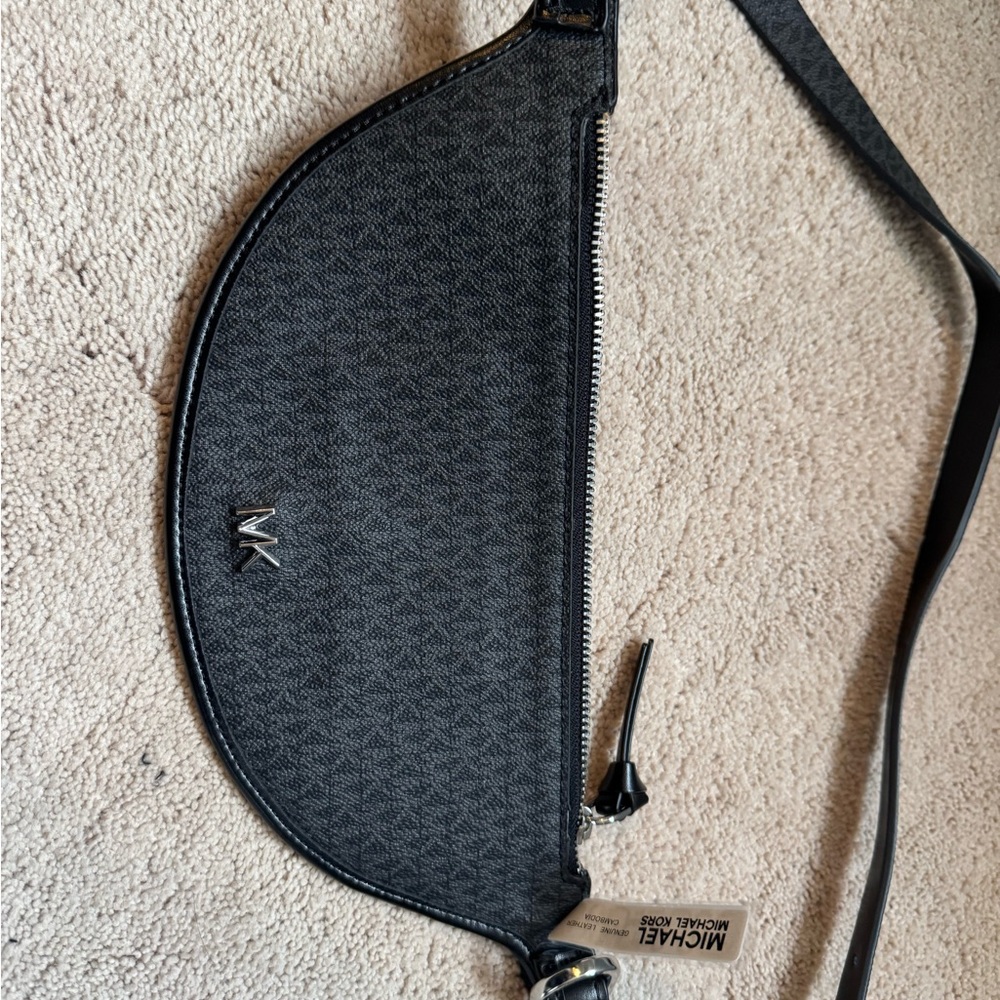 Michael Kors Black Leather Belt Bag with Silver Buckle (Reversible) size S/M